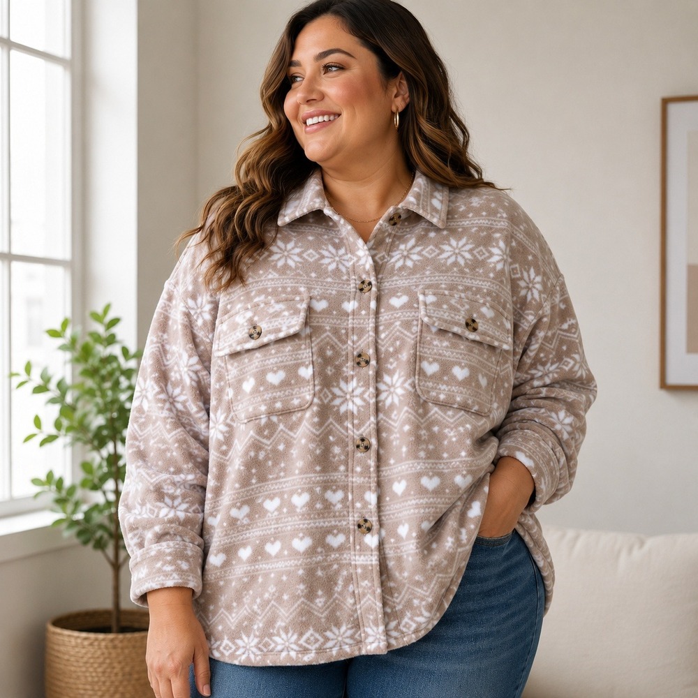 I Believe Womens Fleece Shacket Button Down Shirt Jacket Tan 3XL NWT